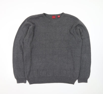 Arrow Men’s Grey Cotton Crew Neck Check Knit Jumper Size L