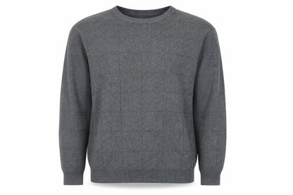 Arrow Men’s Grey Cotton Crew Neck Check Knit Jumper Size L