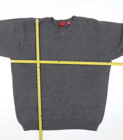Arrow Men’s Grey Cotton Crew Neck Check Knit Jumper Size L