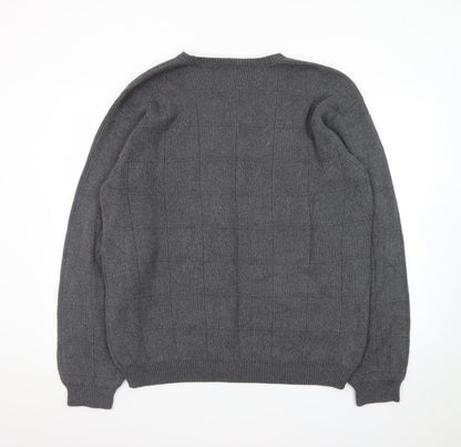 Arrow Men’s Grey Cotton Crew Neck Check Knit Jumper Size L