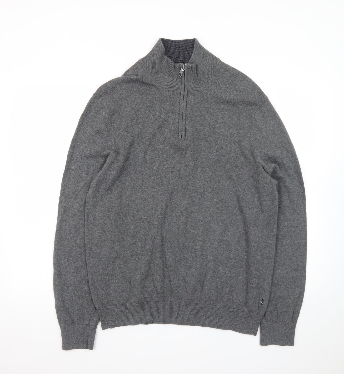 Nautica Men's Grey Cotton 1/4 Zip Jumper Size L Classic Knit