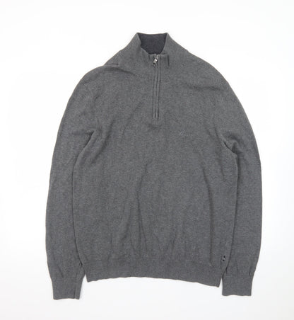 Nautica Men's Grey Cotton 1/4 Zip Jumper Size L Classic Knit