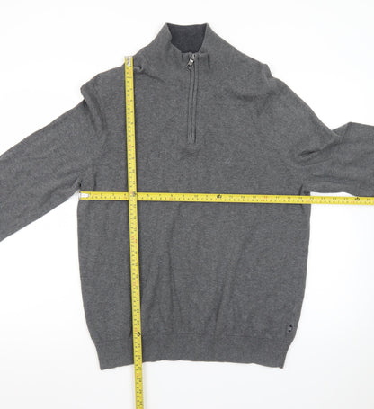 Nautica Men's Grey Cotton 1/4 Zip Jumper Size L Classic Knit