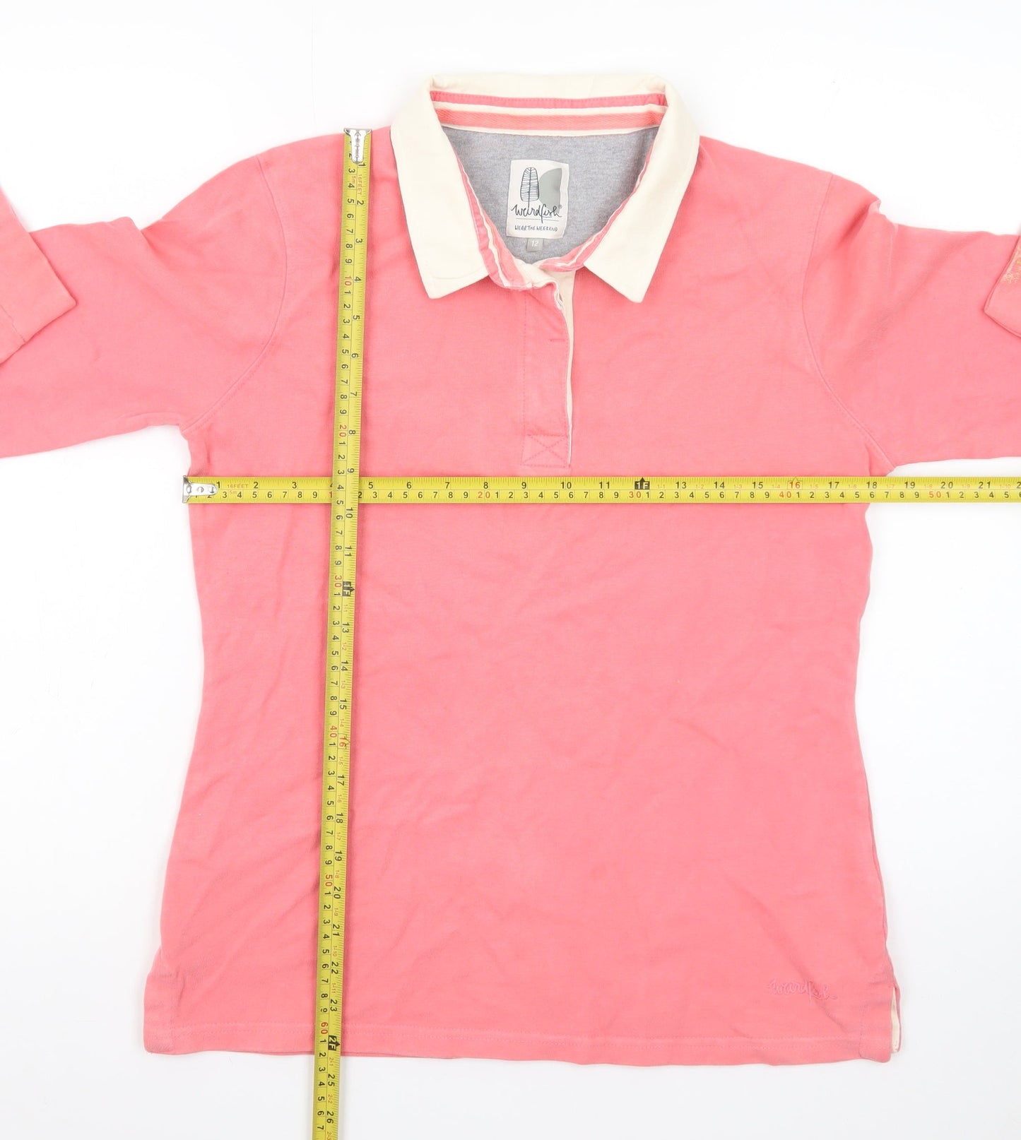Weird Fish Women's Pink Long Sleeve Collared Polo Top Size 12