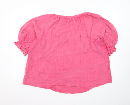 Next Women’s Pink Cotton V-Neck Short Sleeve Tunic Blouse Size 16