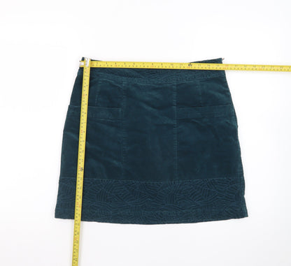 White Stuff Women's Blue Corduroy A-Line Embroidered Skirt Size 10