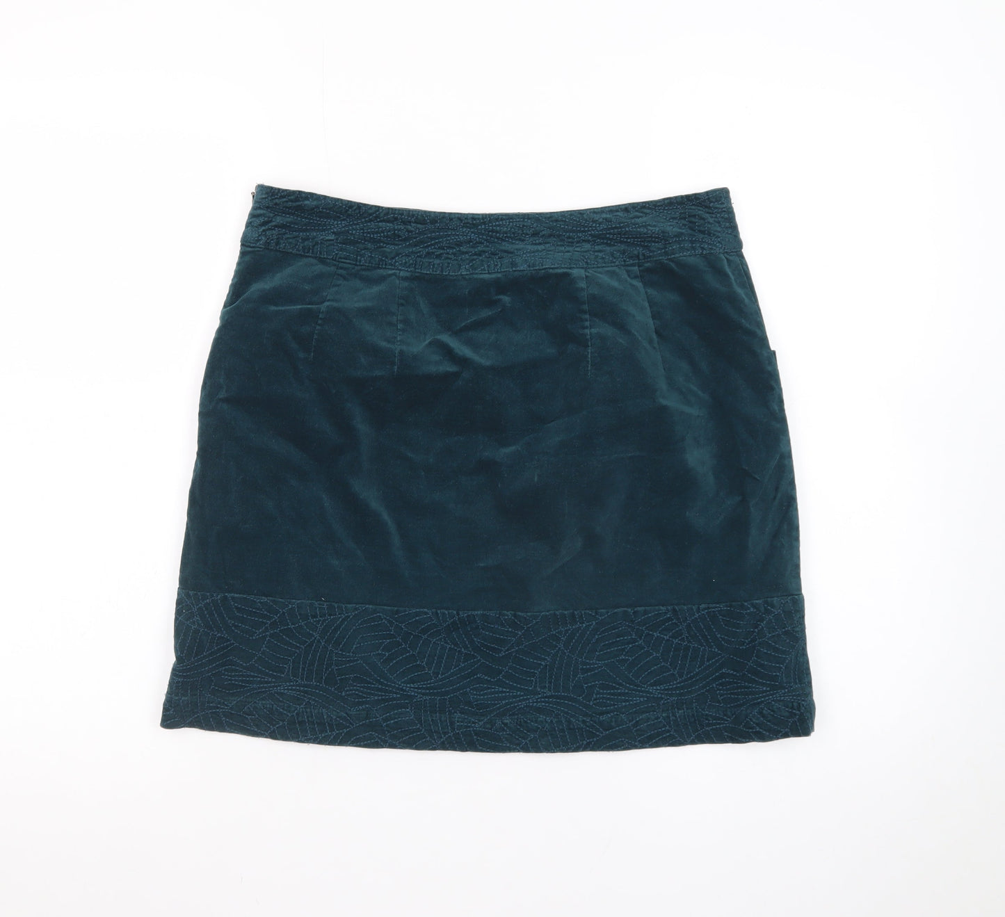 White Stuff Women's Blue Corduroy A-Line Embroidered Skirt Size 10
