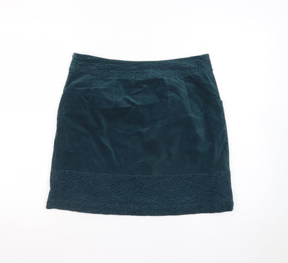 White Stuff Women's Blue Corduroy A-Line Embroidered Skirt Size 10