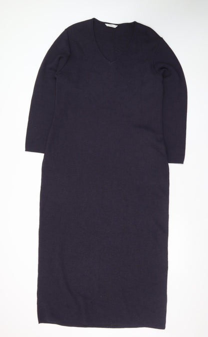 Marks and Spencer Women’s Black Knit V-Neck Wool Blend Sheath Dress Size 16