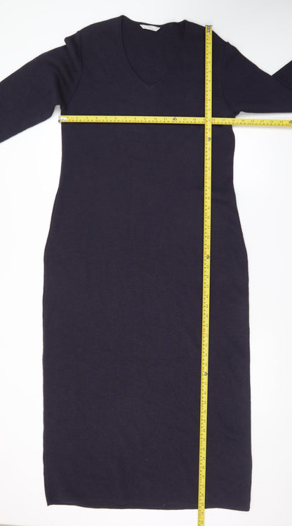 Marks and Spencer Women’s Black Knit V-Neck Wool Blend Sheath Dress Size 16