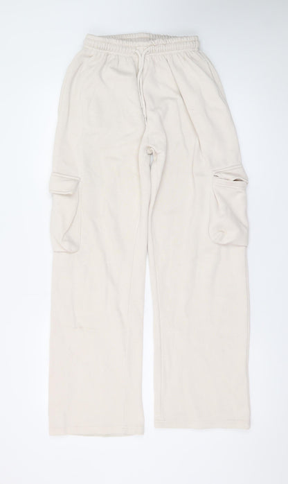 Boohoo Women’s Beige Cargo Fleece Trousers XS Elastic Waist