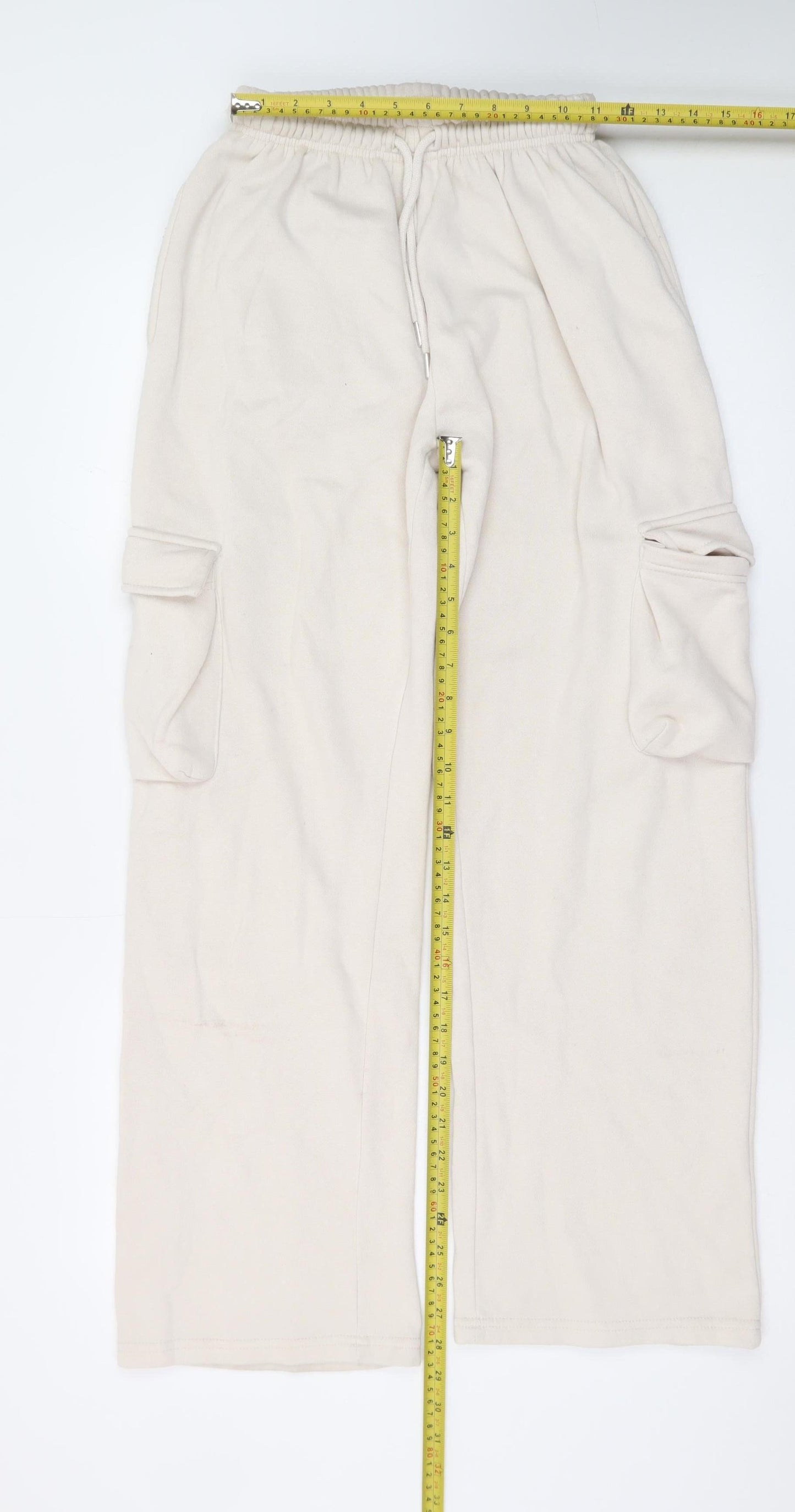 Boohoo Women’s Beige Cargo Fleece Trousers XS Elastic Waist