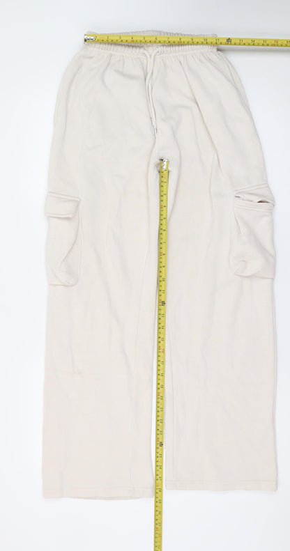 Boohoo Women’s Beige Cargo Fleece Trousers XS Elastic Waist