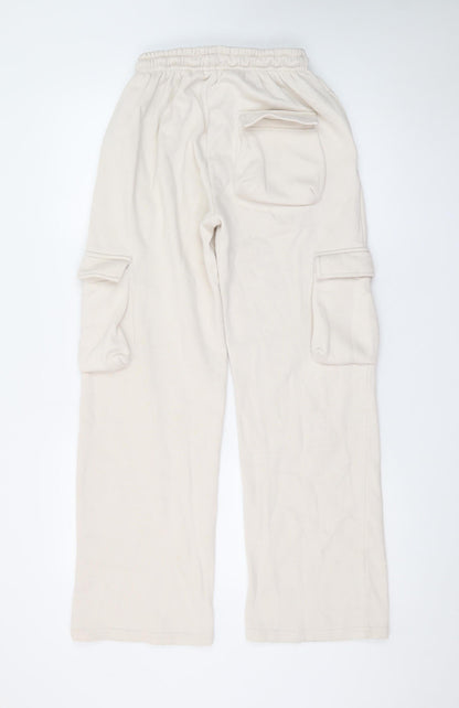 Boohoo Women’s Beige Cargo Fleece Trousers XS Elastic Waist