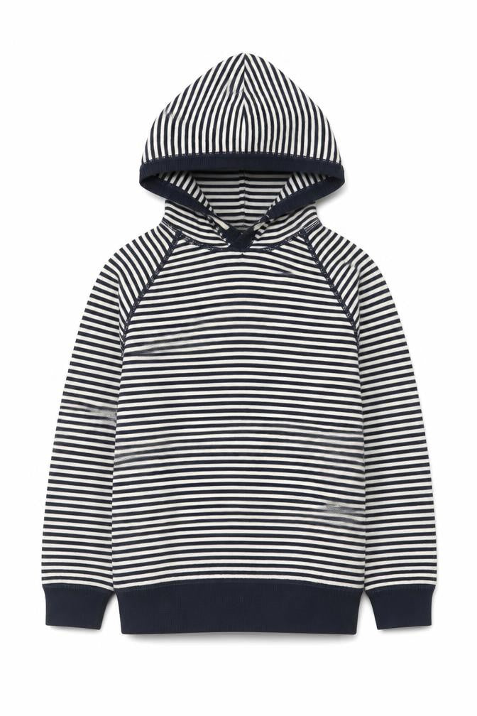 Front view of L.O.G.G by H&M Teens Navy & White Striped Cotton Hoodie, size 8-10, Years