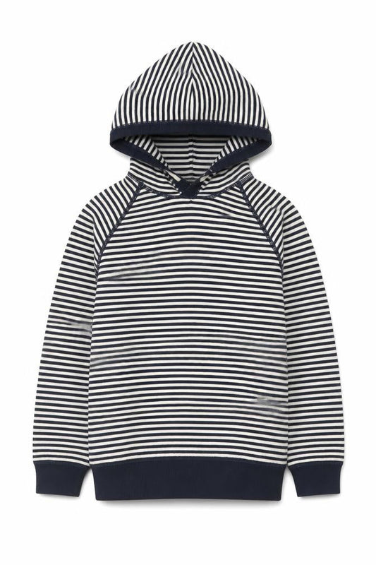 Front view of L.O.G.G by H&M Teens Navy & White Striped Cotton Hoodie, size 8-10, Years