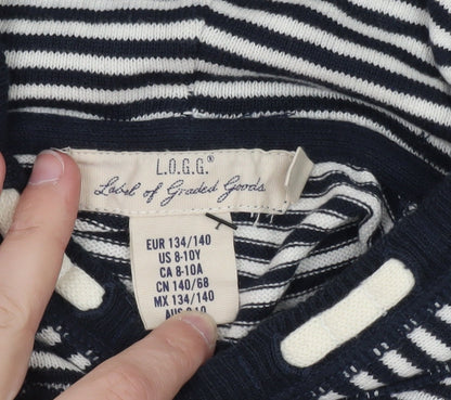 L.O.G.G by H&M Teens Navy & White Striped Cotton Hoodie Size 8-10 Years