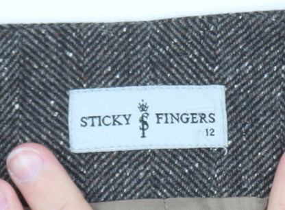 Sticky Fingers Womens Brown Wool Blend Tweed Blazer Jacket Size 12