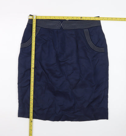 Jaeger Women's Blue Silk Pencil Skirt Size 14 Knee Length