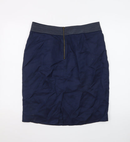 Jaeger Women's Blue Silk Pencil Skirt Size 14 Knee Length