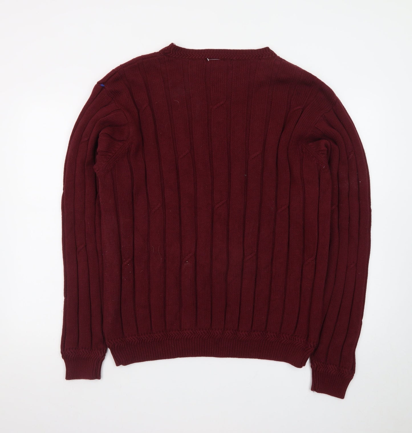 Nautica Men's Red Cotton Cable-Knit Crew Neck Jumper L