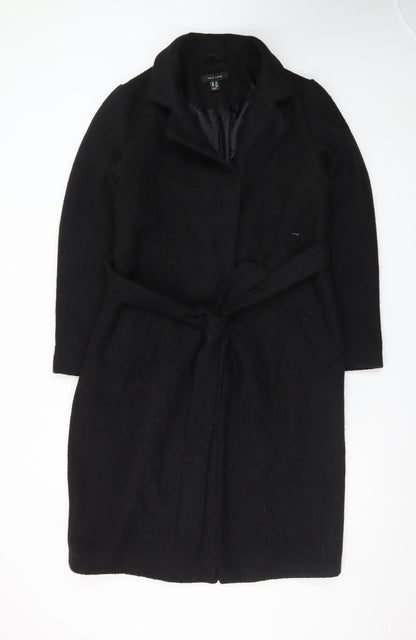 New Look Womens Black Long Belted Overcoat Size 12