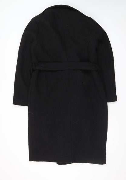 New Look Womens Black Long Belted Overcoat Size 12