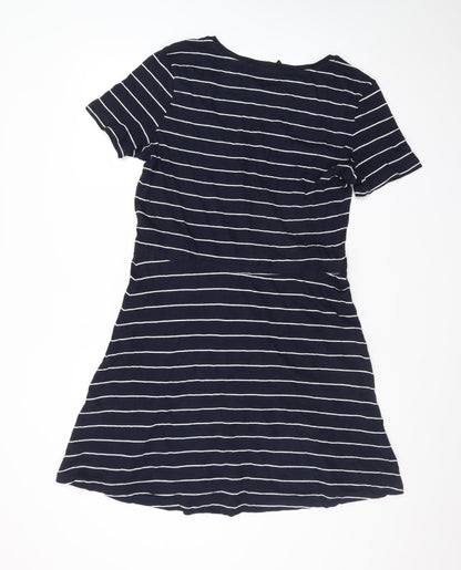 ONLY Women’s Blue Striped T-Shirt Dress Size S Short Sleeve V-Neck