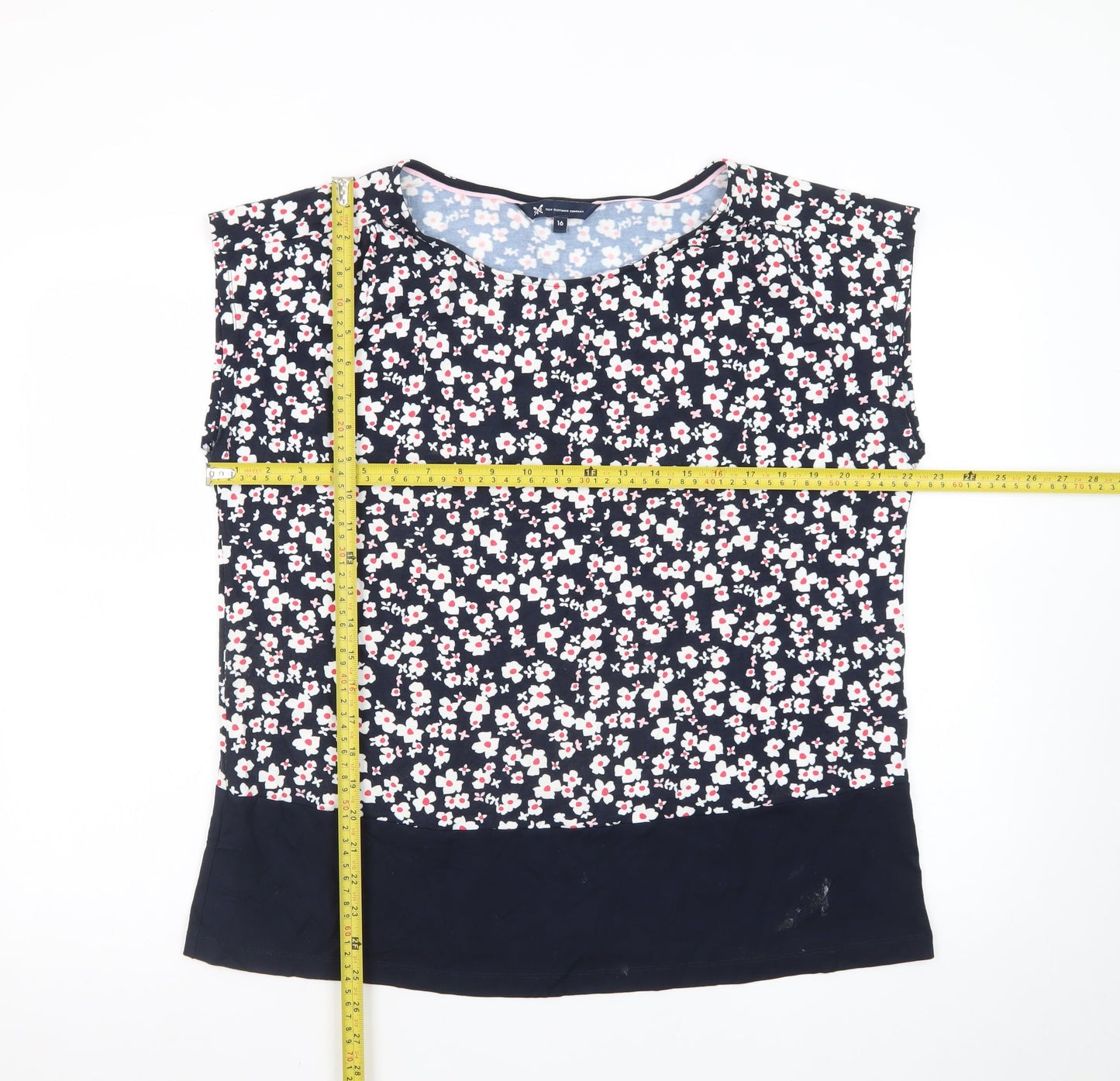 Crew Clothing Company Women's Blue Floral Sleeveless Cotton Blouse Size 16