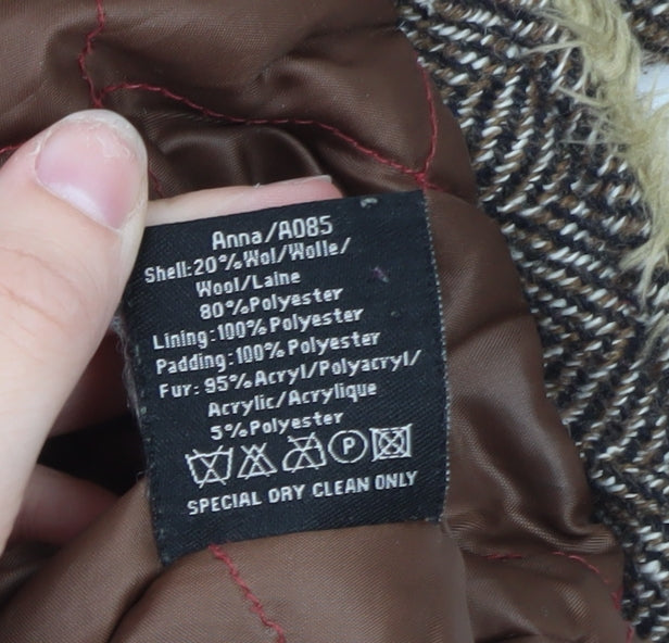 Wax Women's Brown Faux Fur Hooded Tweed Jacket Size 12