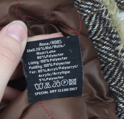 Wax Women's Brown Faux Fur Hooded Tweed Jacket Size 12