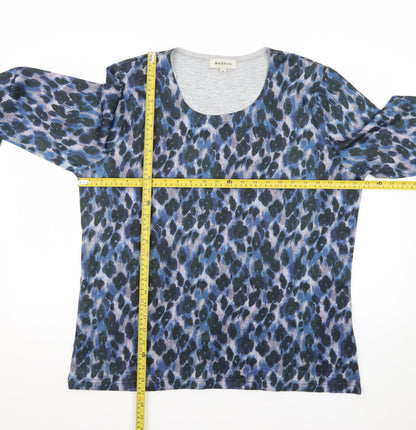 Bassini Women's Blue Animal Print Long Sleeve Cotton T-Shirt XL