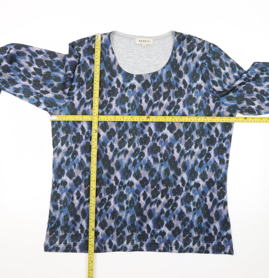 Bassini Women's Blue Animal Print Long Sleeve Cotton T-Shirt XL