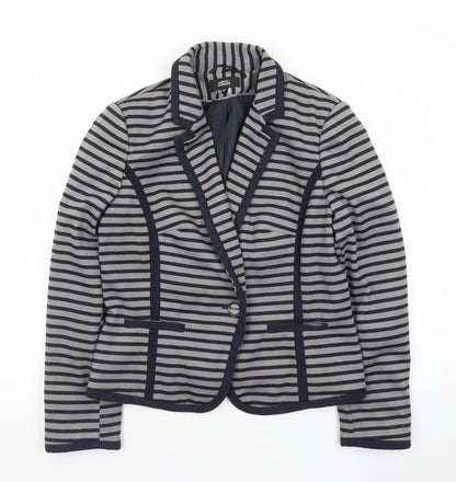 Marks and Spencer Women Grey Striped Blazer Size 14 Classic Style