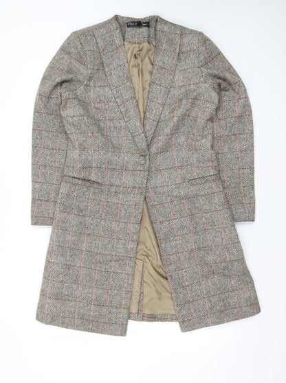 Kate Loves London Women Grey Checked Long Wool Blend Coat Size 12