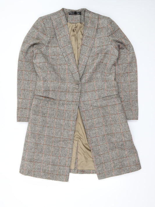 Kate Loves London Women Grey Checked Long Wool Blend Coat Size 12