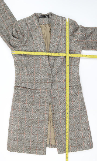 Kate Loves London Women Grey Checked Long Wool Blend Coat Size 12