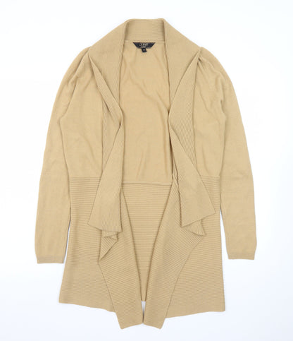 Lipsy London Women Beige Long Sleeve Open Front Ribbed Cardigan M