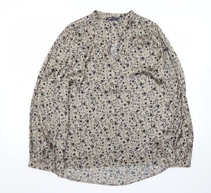 Marks and Spencer Womens Beige Floral Viscose Long Sleeve Blouse Size 8