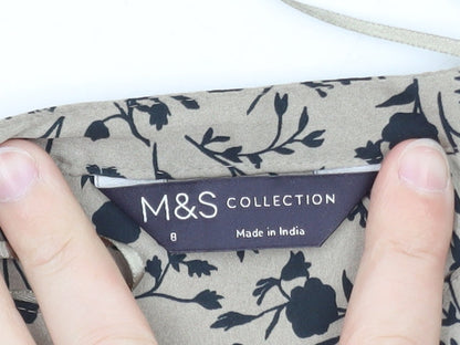 Marks and Spencer Womens Beige Floral Viscose Long Sleeve Blouse Size 8