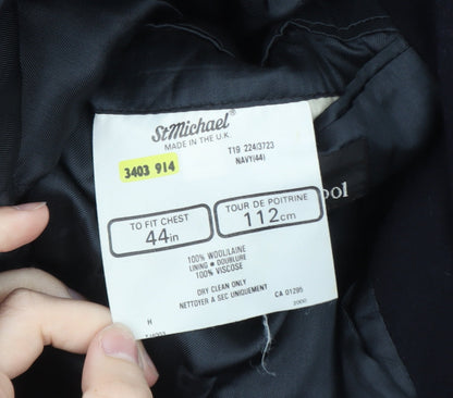 Marks and Spencer Men’s Navy Wool Overcoat Size 44 Classic Long