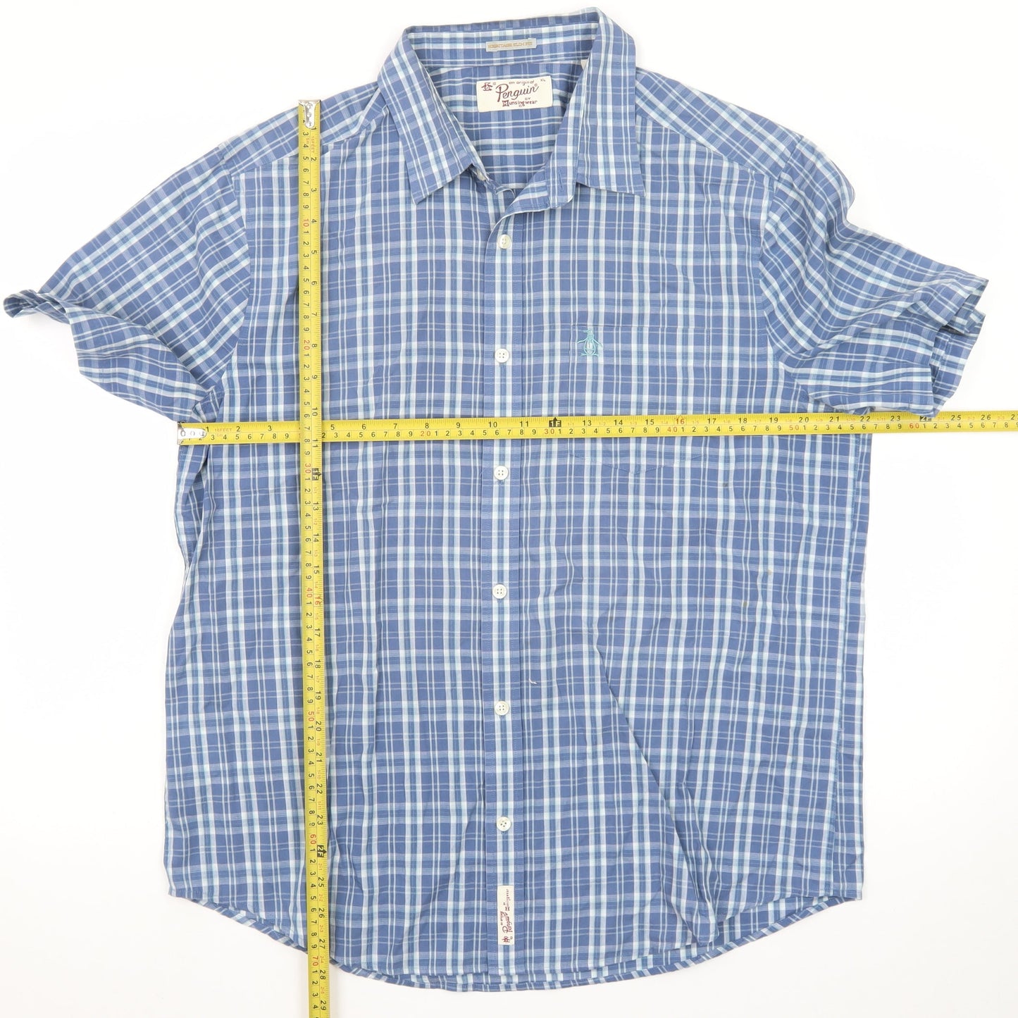 Original Penguin Men’s Blue Check Short Sleeve Slim Fit Shirt XL