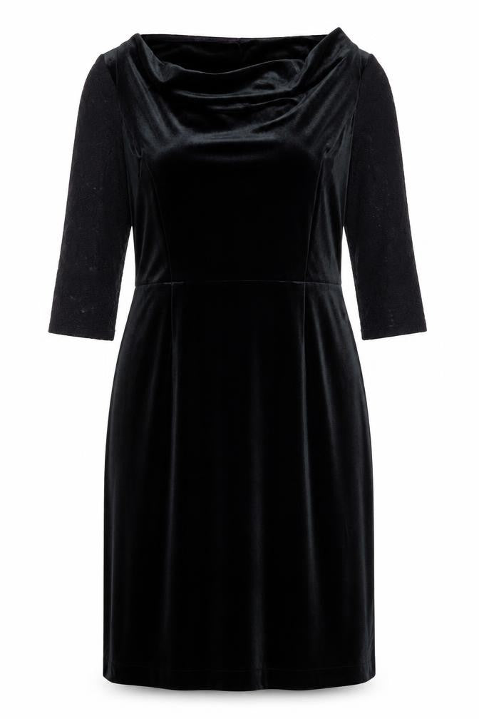 White Stuff Women's Black Velvet Sheath Dress Size 14 Elegant Cowl Neck