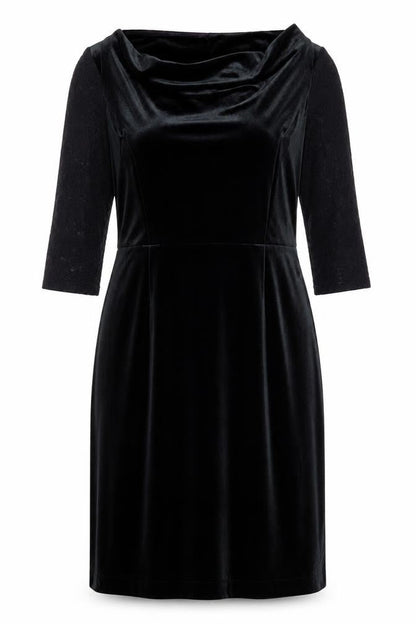 White Stuff Women's Black Velvet Sheath Dress Size 14 Elegant Cowl Neck