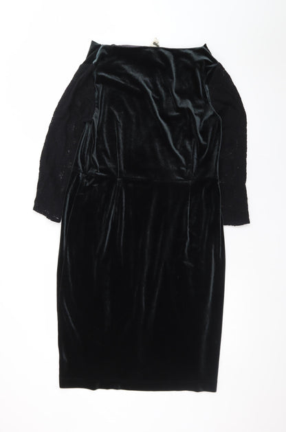 White Stuff Women's Black Velvet Sheath Dress Size 14 Elegant Cowl Neck