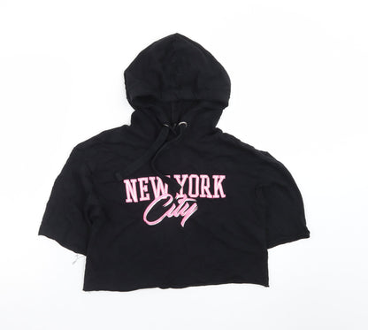 H&M Divided Womens Black XS Cropped Pullover Hoodie New York City Graphic