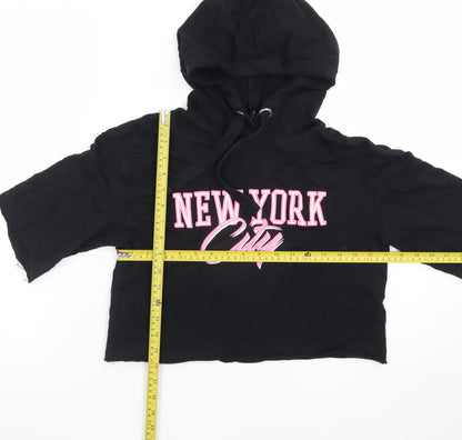 H&M Divided Womens Black XS Cropped Pullover Hoodie New York City Graphic