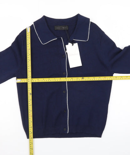 ZARA Women's Blue Collared Button Knit Cardigan Size S