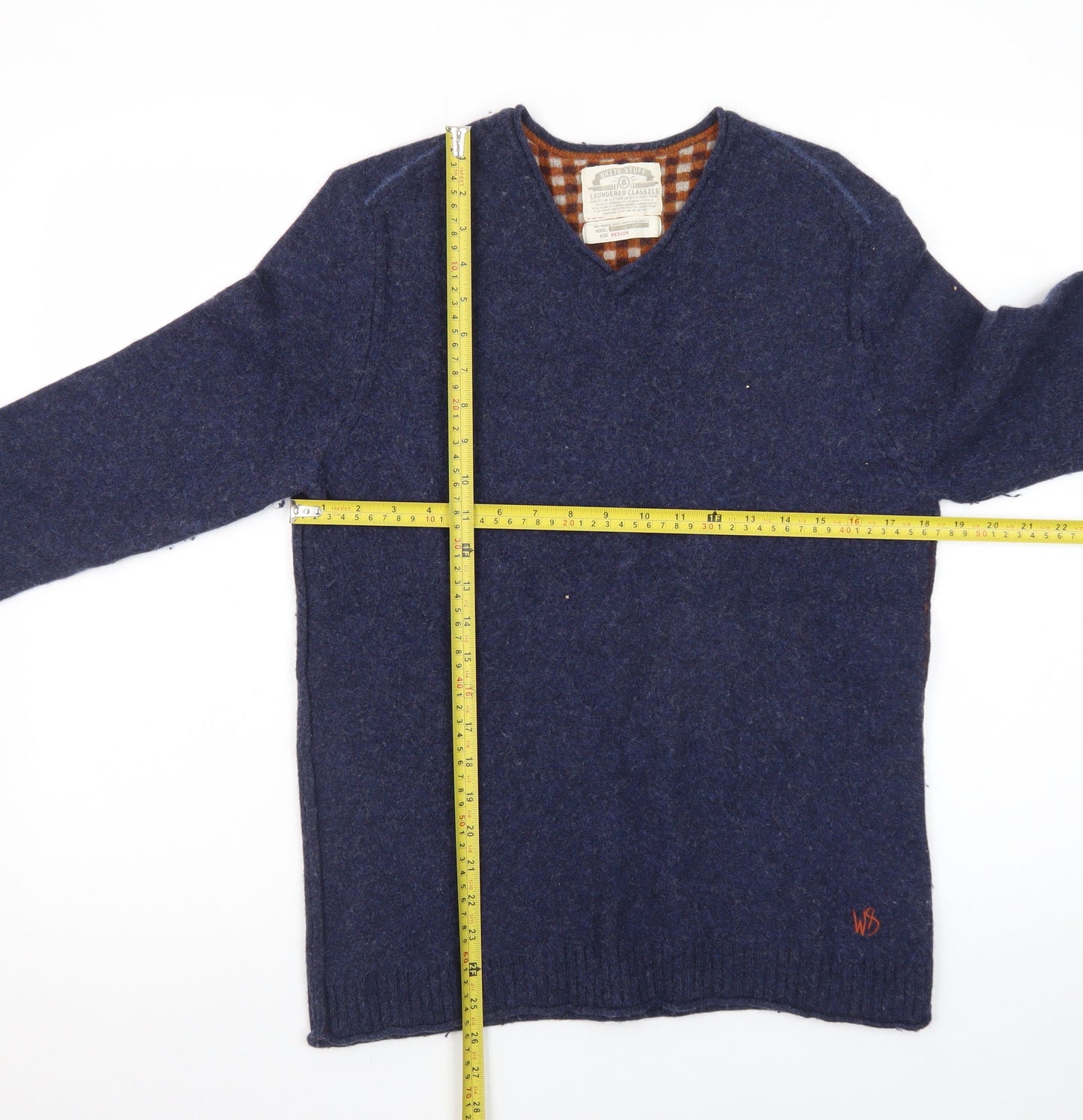 White Stuff Men's Blue Wool V-Neck Pullover Jumper Medium