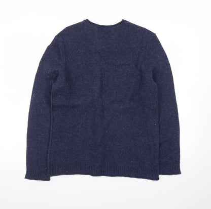 White Stuff Men's Blue Wool V-Neck Pullover Jumper Medium
